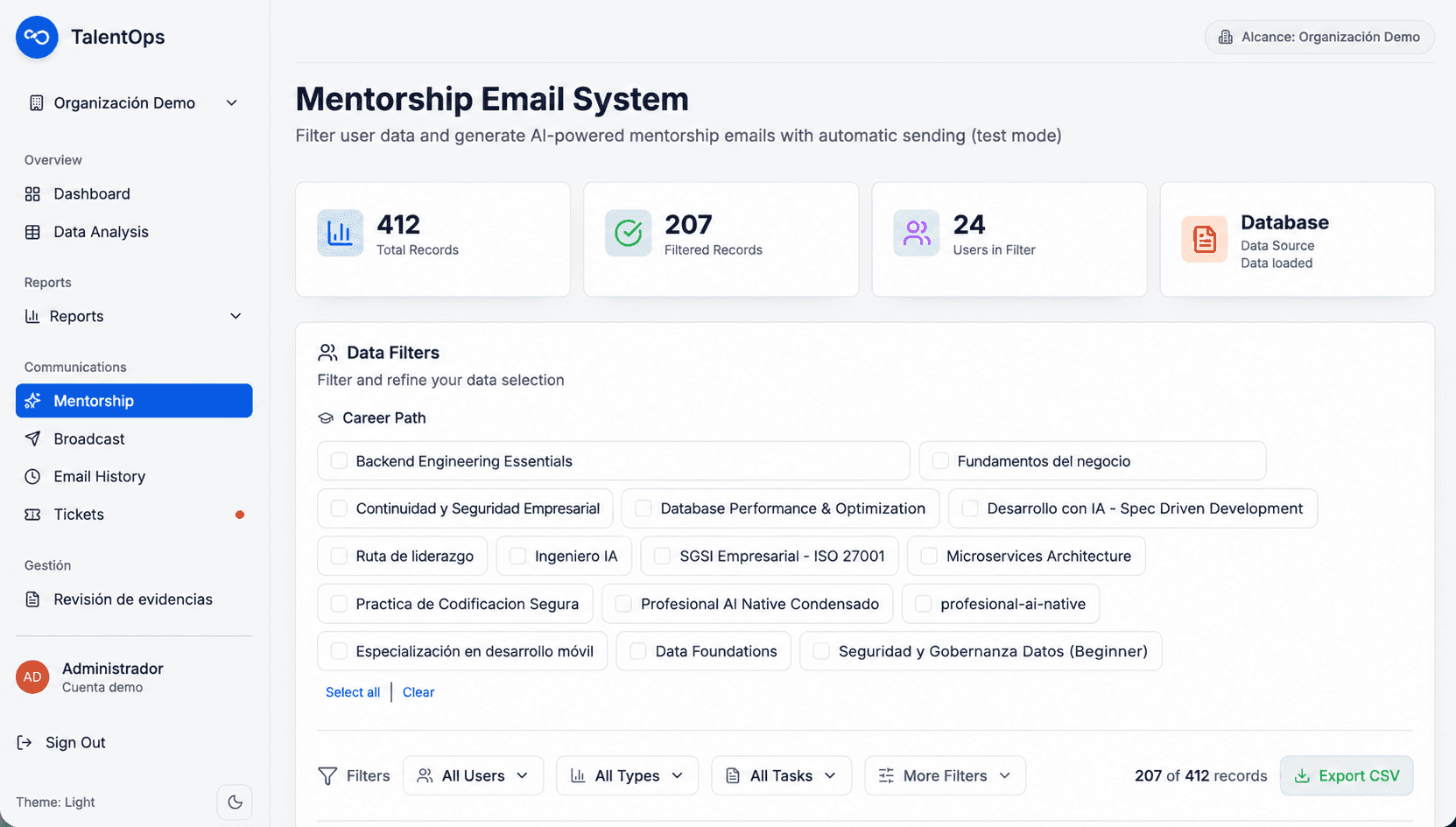 Mentoría con IA en TalentOps